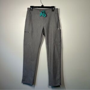 Figs grey scrub pants with teal drawstring size small